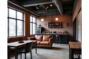 Industrial chic apartment with exposed brick and metal accents